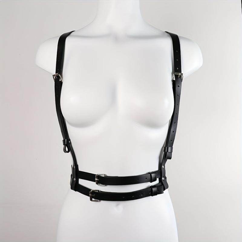 Double Layer Chest Harness Belt Punk PU Leather Waistband Gothic Corse