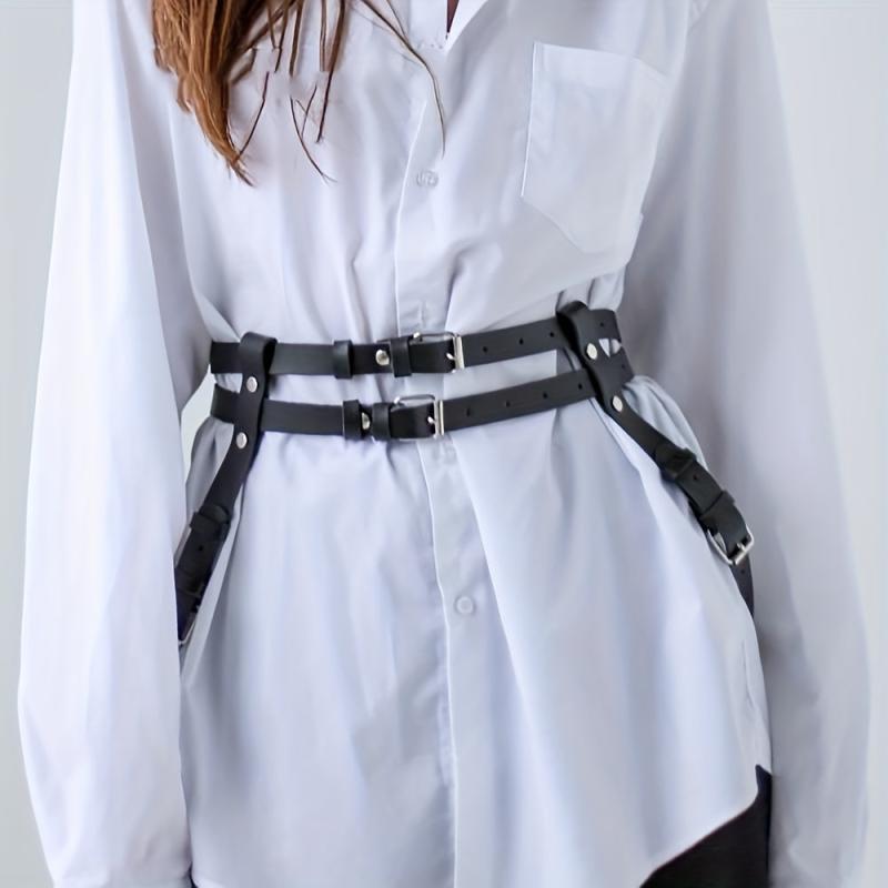 Double Layer Chest Harness Belt Punk PU Leather Waistband Gothic Corse
