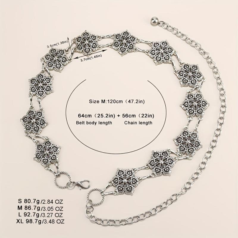 Geometric Flower Waist Chain Vintage Hollow Out Chain Belt
