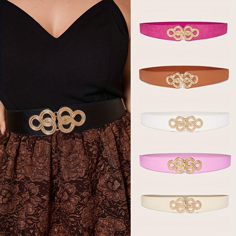  Elastic Wide Belt Chinese Knot Golden Buckle Body Belt Dress Girdle