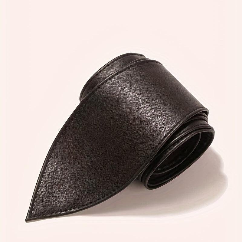Solid Bowknot Wide Belt PU Leather Vintage Girdle Women Waistband