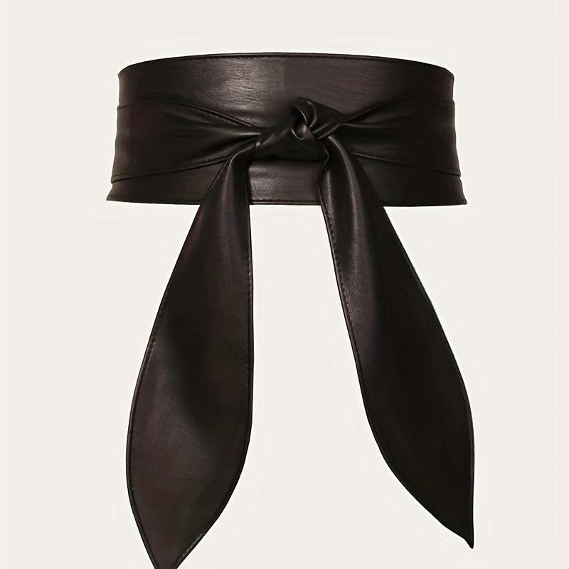Solid Bowknot Wide Belt PU Leather Vintage Girdle Women Waistband