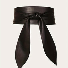 Solid Bowknot Wide Belt PU Leather Vintage Girdle Women Waistband