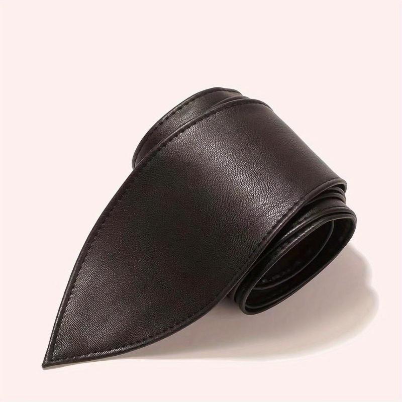 Solid Bowknot Wide Belt PU Leather Vintage Girdle Women Waistband