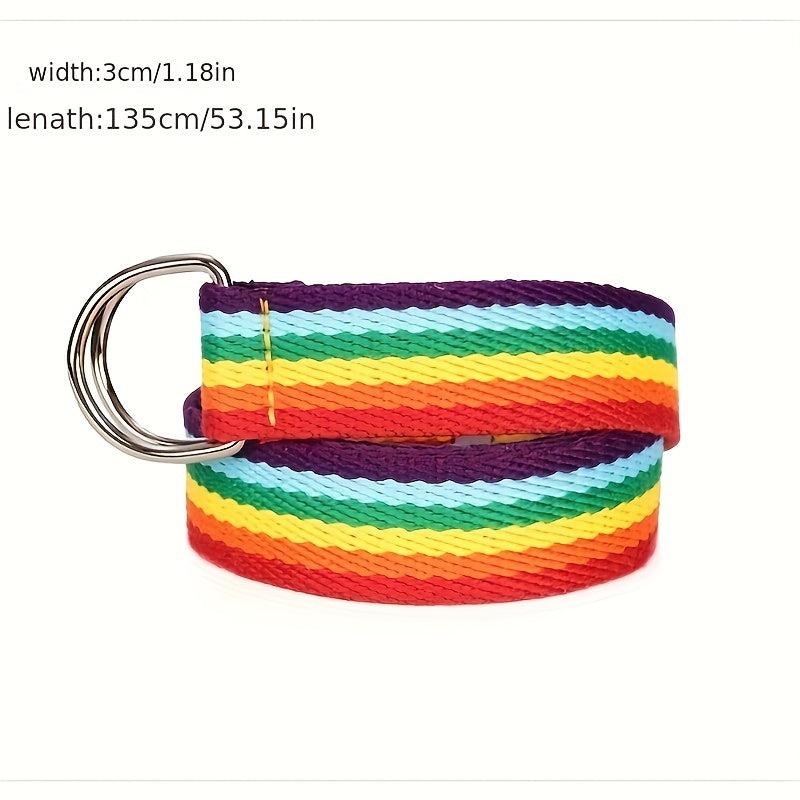 Rainbow Striped Canvas Belt Double Ring Buckle Y2K Jeans Pants Belt