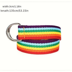 Rainbow Striped Canvas Belt Double Ring Buckle Y2K Jeans Pants Belt