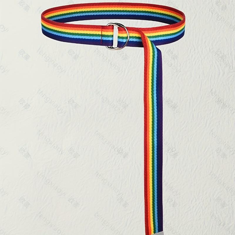 Rainbow Striped Canvas Belt Double Ring Buckle Y2K Jeans Pants Belt