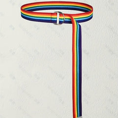 Rainbow Striped Canvas Belt Double Ring Buckle Y2K Jeans Pants Belt