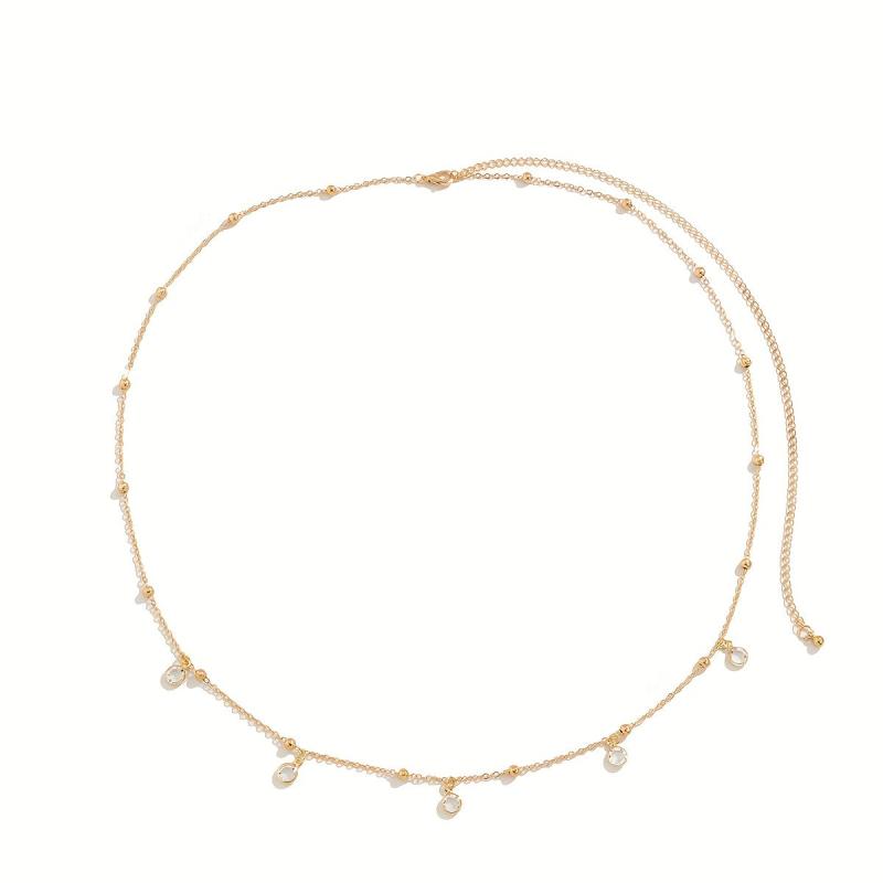 Golden Boho Belly Chains Rhinestone Pendant Tassel Body Chain