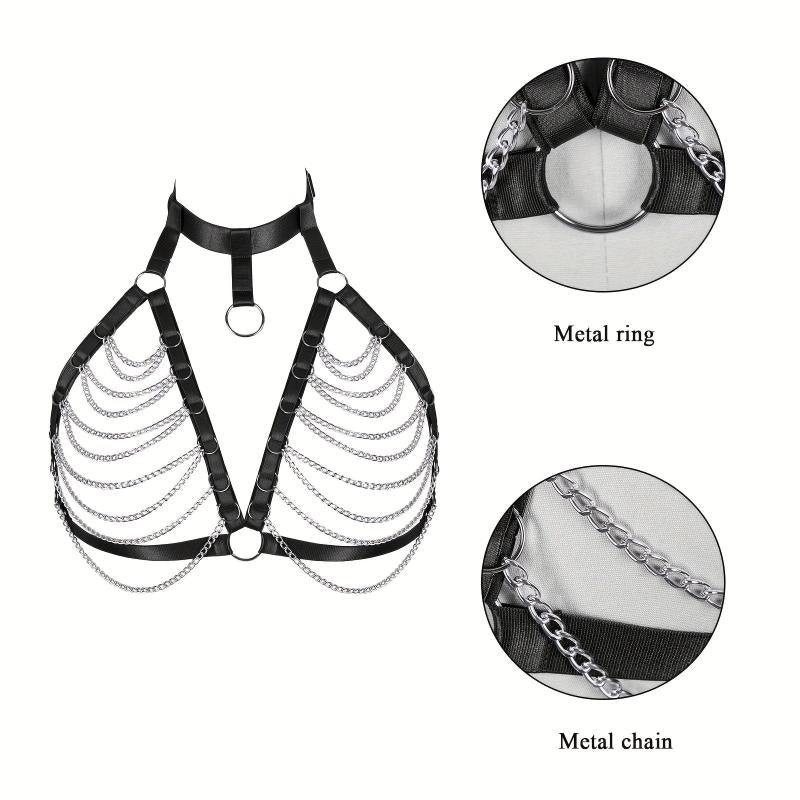 Elastic Harness Bra Women Punk Fringe Metal Cage Harness Gothic Chain Belt