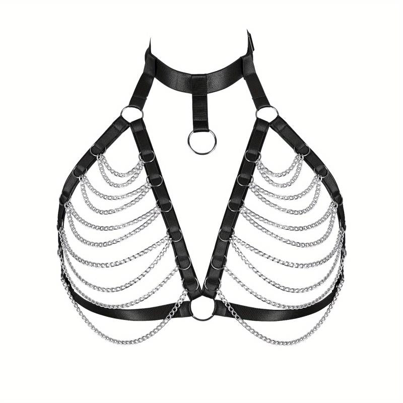 Elastic Harness Bra Women Punk Fringe Metal Cage Harness Gothic Chain Belt