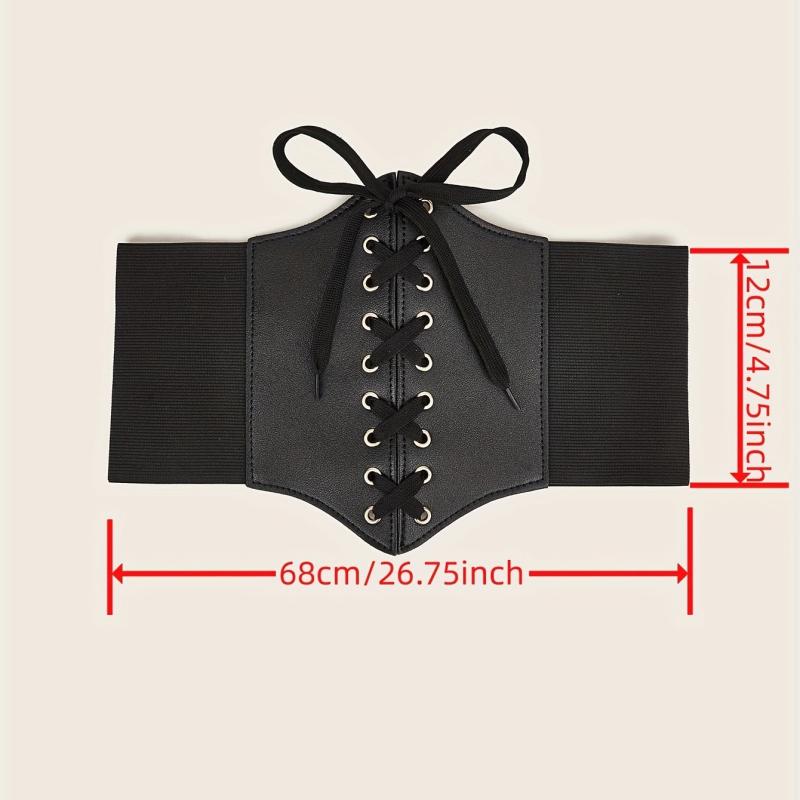 Gothic Lace Up Wide PU Belt Punk Bowknot Elastic Corset Waspie Belt