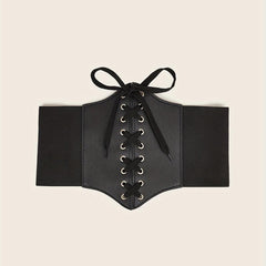 Gothic Lace Up Wide PU Belt Punk Bowknot Elastic Corset Waspie Belt