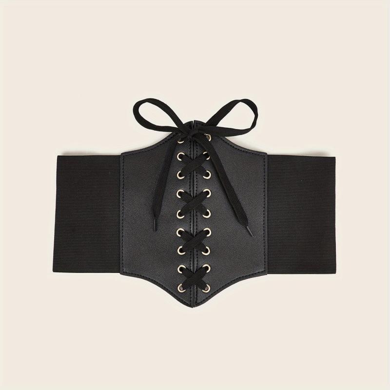 Gothic Lace Up Wide PU Belt Punk Bowknot Elastic Corset Waspie Belt