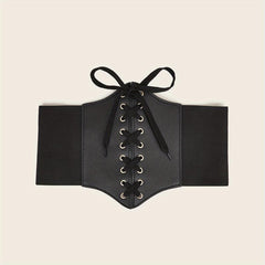 Gothic Lace Up Wide PU Belt Punk Bowknot Elastic Corset Waspie Belt