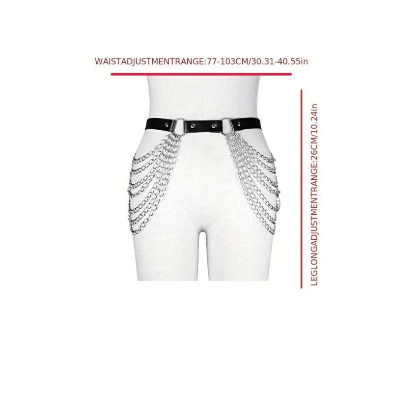 Punk Layer Chain Fringe Belt Rivet PU Leather Harness Belt