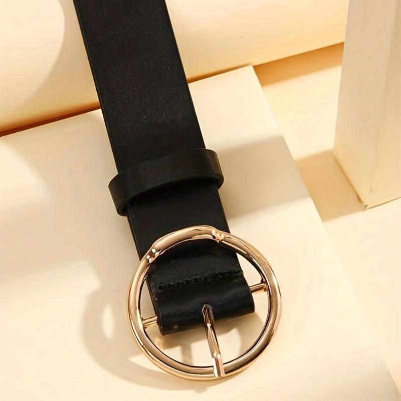 Golden Round Pin Buckle Belt Casual Vintage PU Leather Belts Pants Jeans Belt