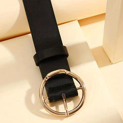 Golden Round Pin Buckle Belt Casual Vintage PU Leather Belts Pants Jeans Belt