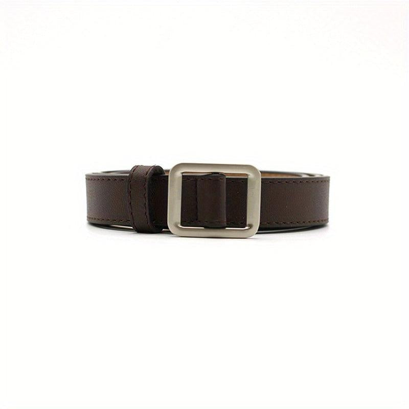 Non Porous Solid Square Buckle PU Leather Belt For Women Men