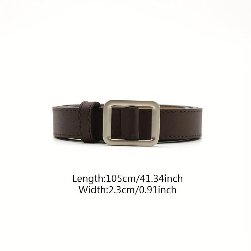 Non Porous Solid Square Buckle PU Leather Belt For Women Men