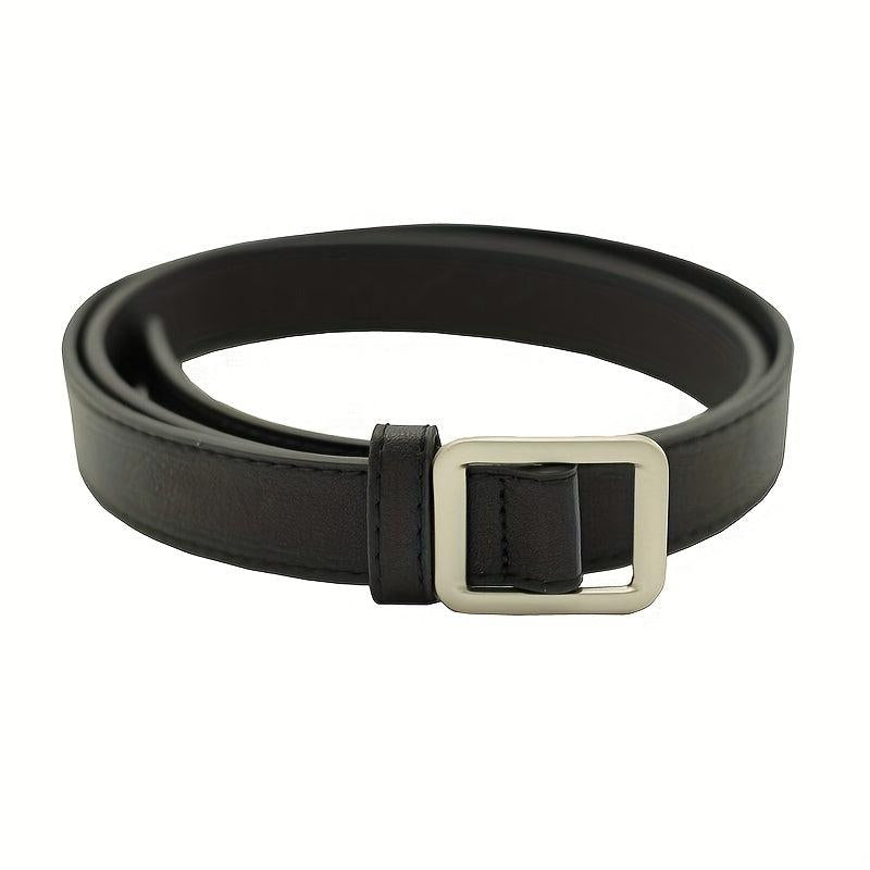 Non Porous Solid Square Buckle PU Leather Belt For Women Men