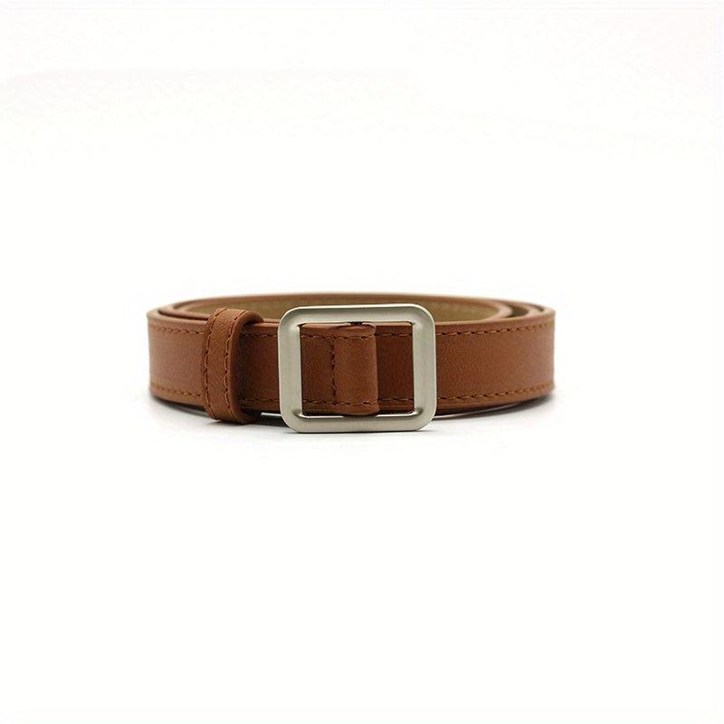 Non Porous Solid Square Buckle PU Leather Belt For Women Men