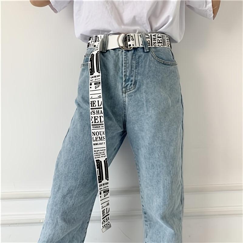 Canvas Denim Double Buckle Belt Women Long Trouser Belt