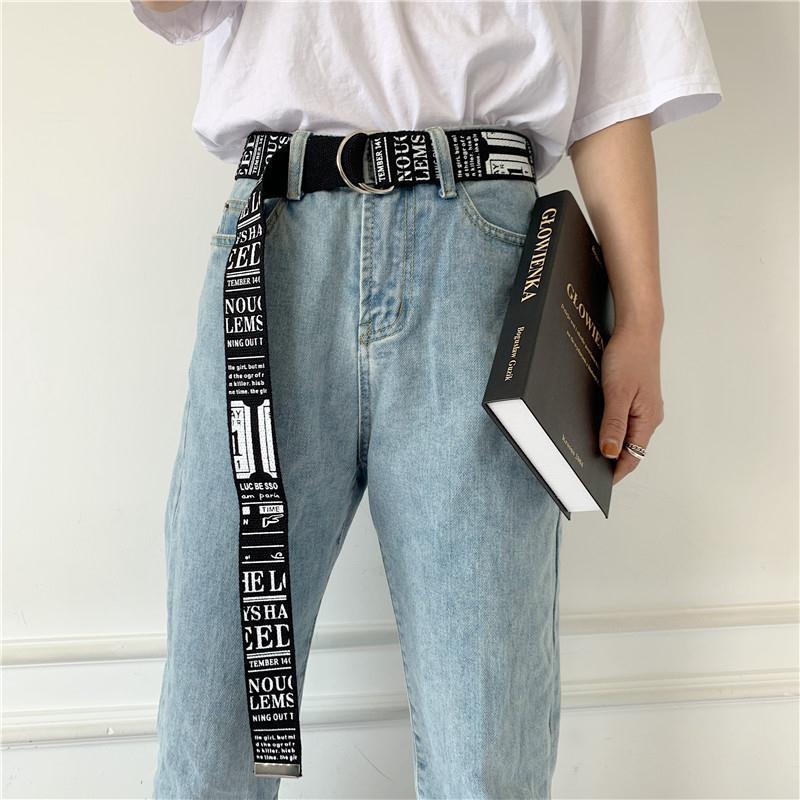 Canvas Denim Double Buckle Belt Women Long Trouser Belt