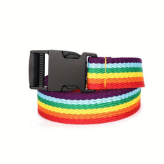 Canvas Rainbow Double D Ring Belt Long Waistband for Couple