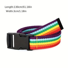 Canvas Rainbow Double D Ring Belt Long Waistband for Couple
