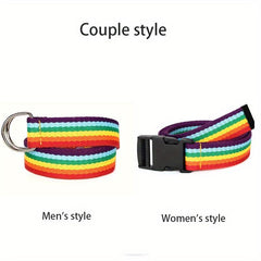 Canvas Rainbow Double D Ring Belt Long Waistband for Couple