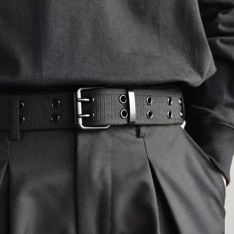 Canvas Belt Hole Square Buckle Punch Pants Belt Punk Eyelet Belt