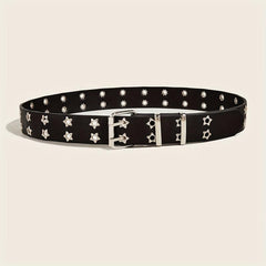 Pentagram Eyelet Rivet Belt Hollow Out PU Leather Belt Hip Hop Jeans Waistband
