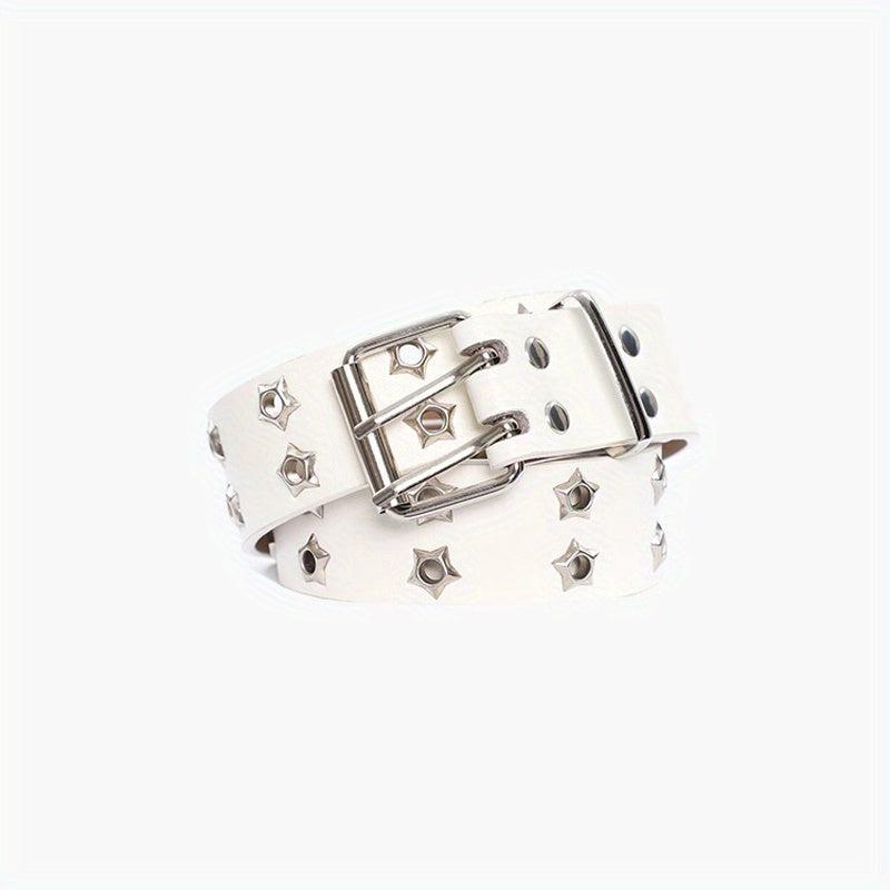 Pentagram Eyelet Rivet Belt Hollow Out PU Leather Belt Hip Hop Jeans Waistband
