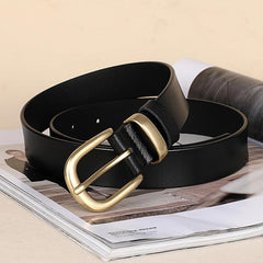 Vintage Women's Leather Belt Pin Half Round Buckle Cowhide Belt
