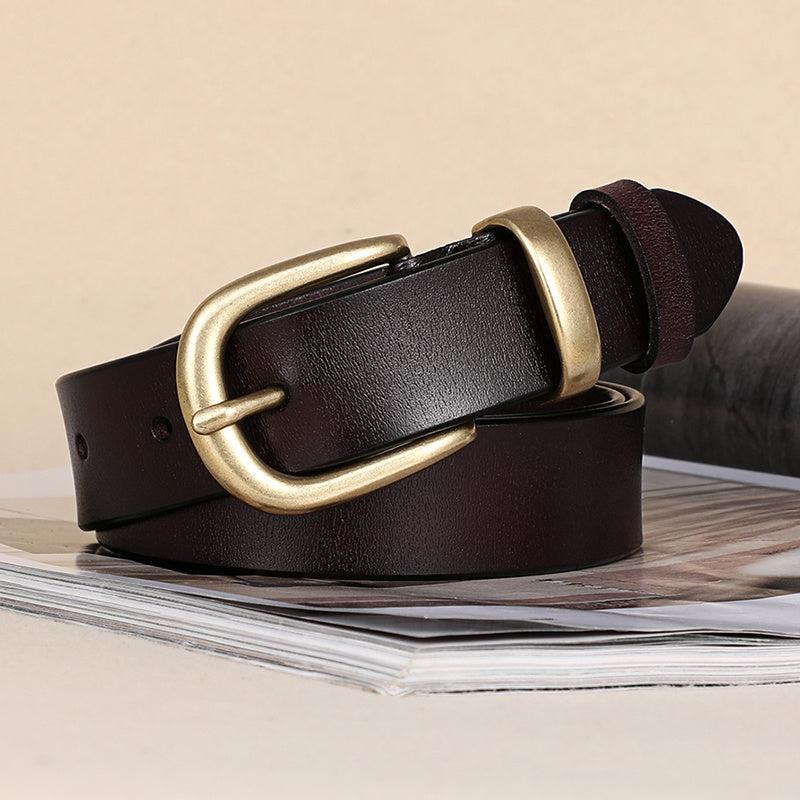 Vintage Women's Leather Belt Pin Half Round Buckle Cowhide Belt