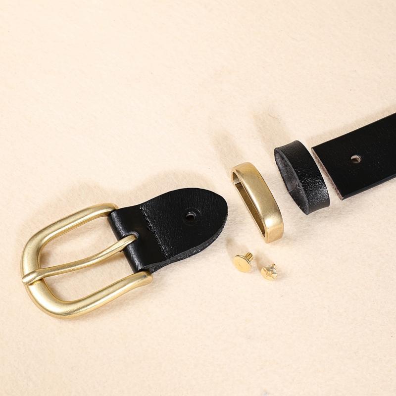 Vintage Women's Leather Belt Pin Half Round Buckle Cowhide Belt