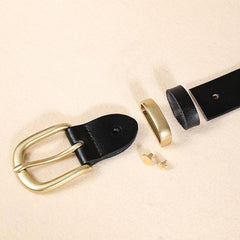 Vintage Women's Leather Belt Pin Half Round Buckle Cowhide Belt