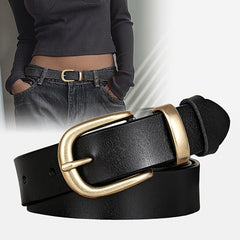 Vintage Women's Leather Belt Pin Half Round Buckle Cowhide Belt