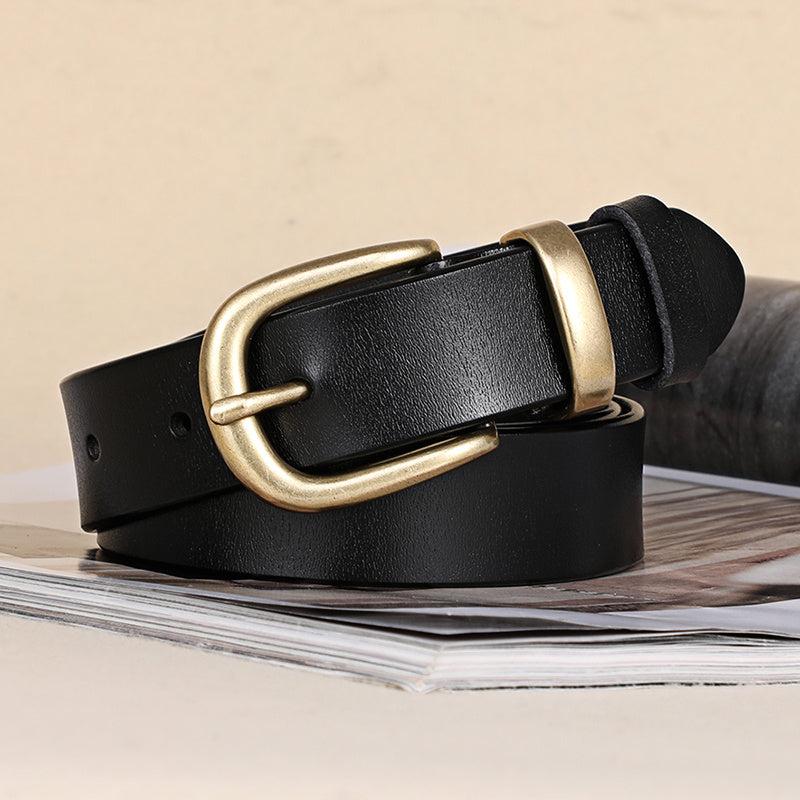 Vintage Women's Leather Belt Pin Half Round Buckle Cowhide Belt