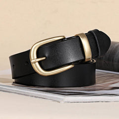 Vintage Women's Leather Belt Pin Half Round Buckle Cowhide Belt
