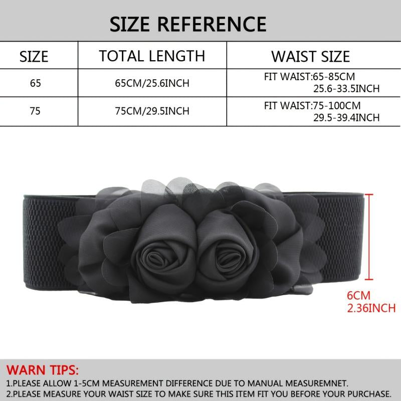 Elastic Wide Belt Lace Flower Buckle Solid Waistband
