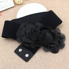 Elastic Wide Belt Lace Flower Buckle Solid Waistband