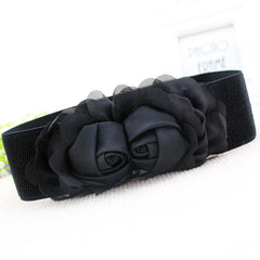 Elastic Wide Belt Lace Flower Buckle Solid Waistband