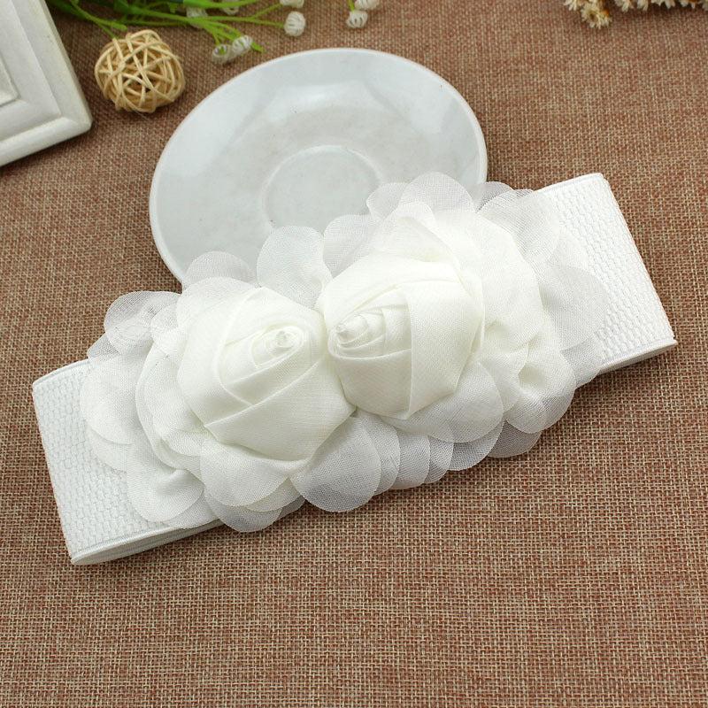 Elastic Wide Belt Lace Flower Buckle Solid Waistband