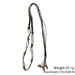 Vintage Braided Beaded Sash Belt Bohemian Waist Chain Bowknot Waistband