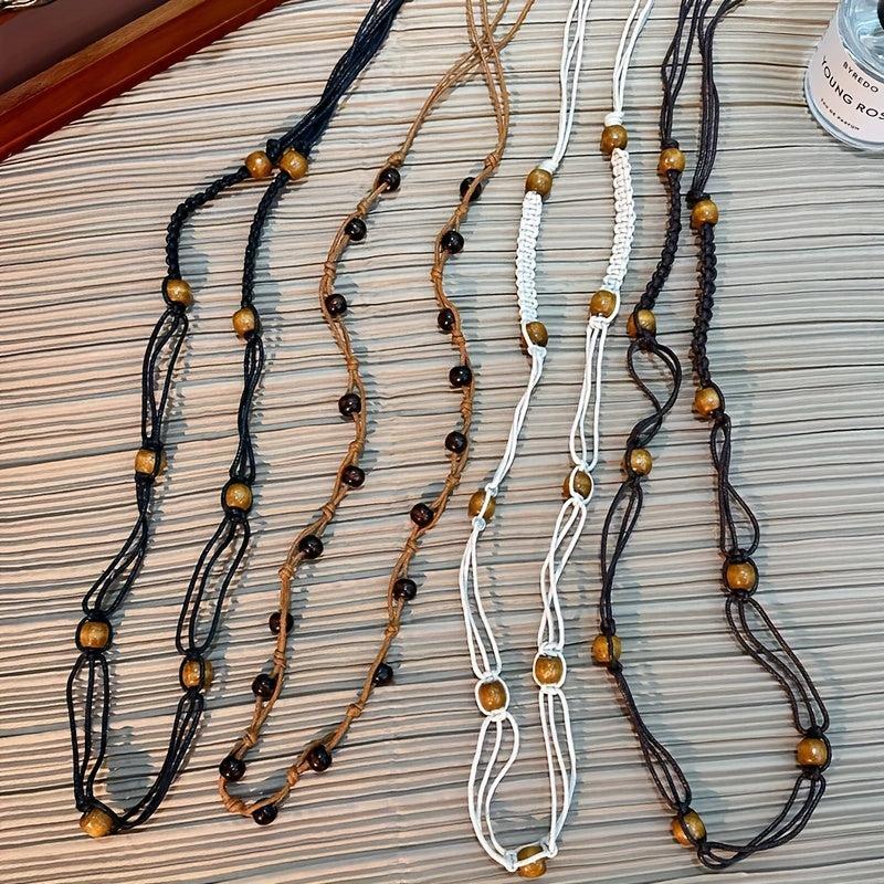 Vintage Braided Beaded Sash Belt Bohemian Waist Chain Bowknot Waistband
