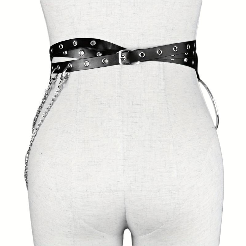 Layer Chain Tassel Belt Gothic Hollow PU Leather Belt Vintage Jeans Pants Belt