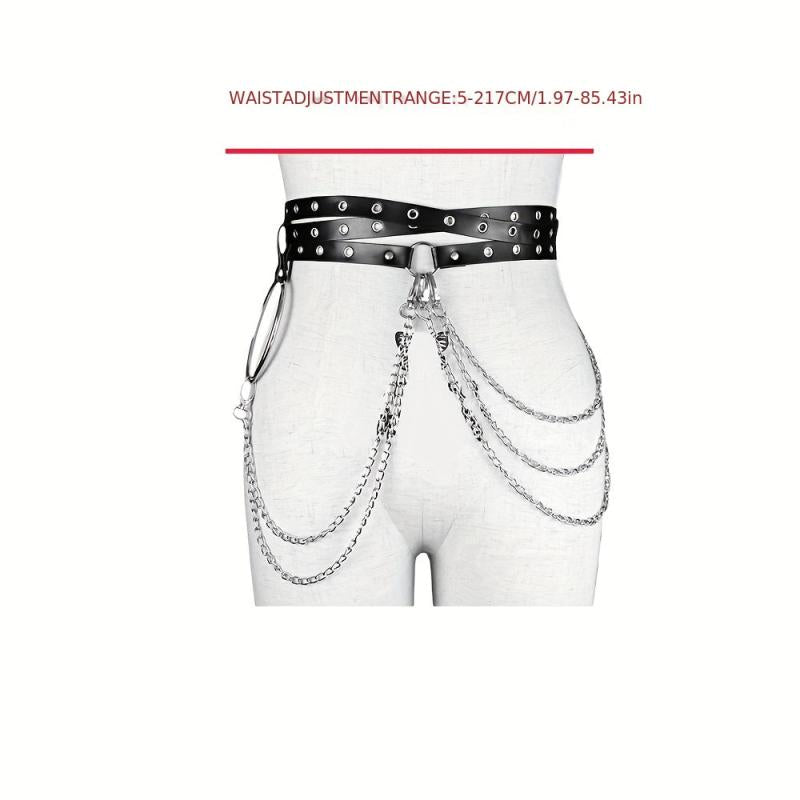 Layer Chain Tassel Belt Gothic Hollow PU Leather Belt Vintage Jeans Pants Belt