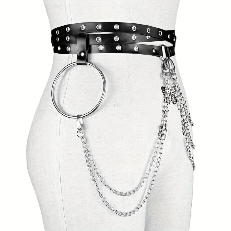 Layer Chain Tassel Belt Gothic Hollow PU Leather Belt Vintage Jeans Pants Belt